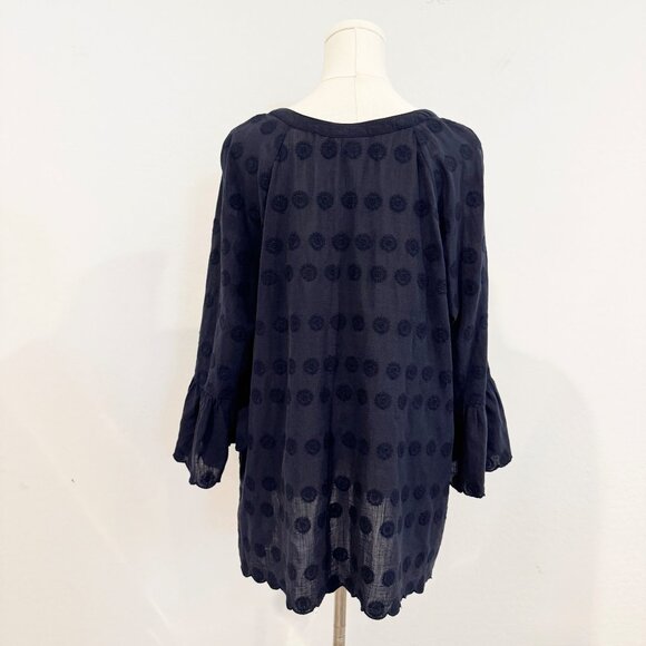 J. Jill 100% Cotton Embroidered Flare Sleeve Tunic Blouse Top Navy Blue Large - Picture 8 of 8